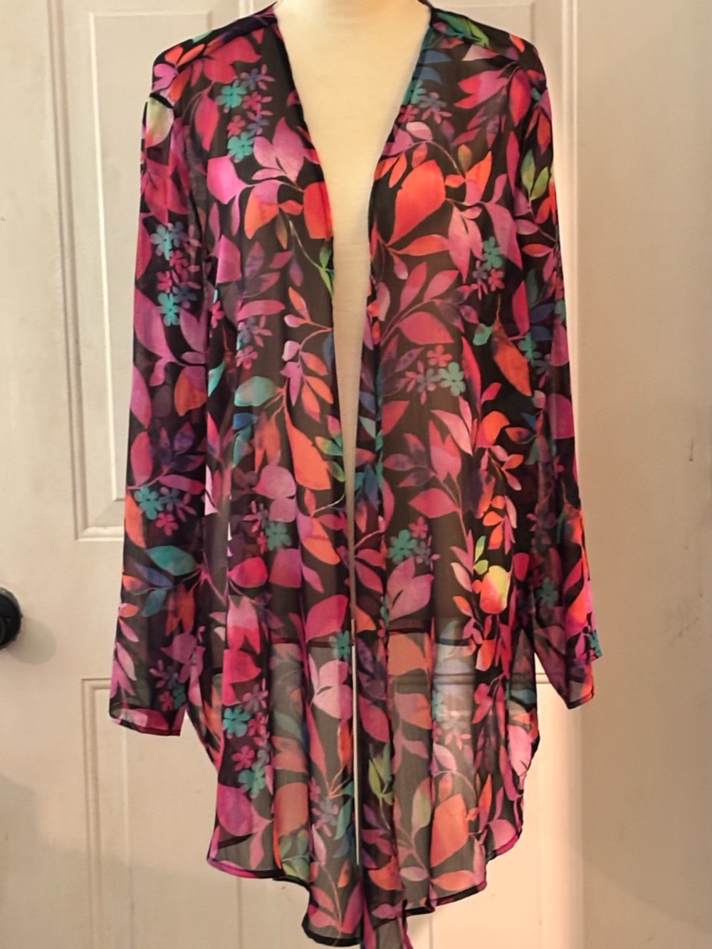 Anthony Richards Multicolor Floral Sheer Cardigan - Pink, Teal, Coral, Purple